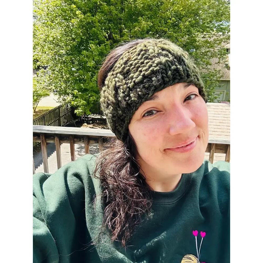 Hand Knit Merino Wool Headband: Lake Erie Headband in Olive